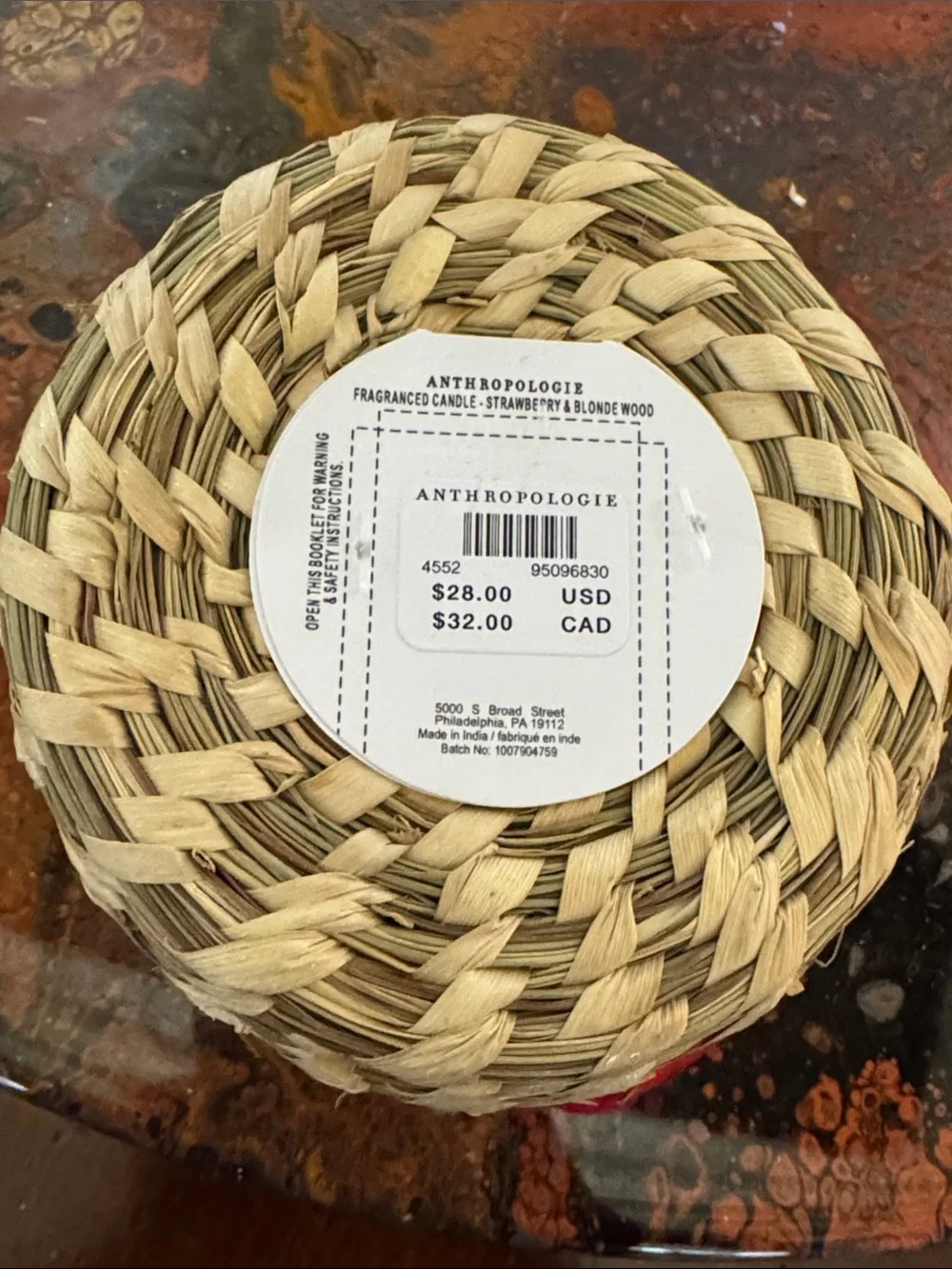 Anthropologie Fruity Strawberry & Blonde Wood Woven Candle